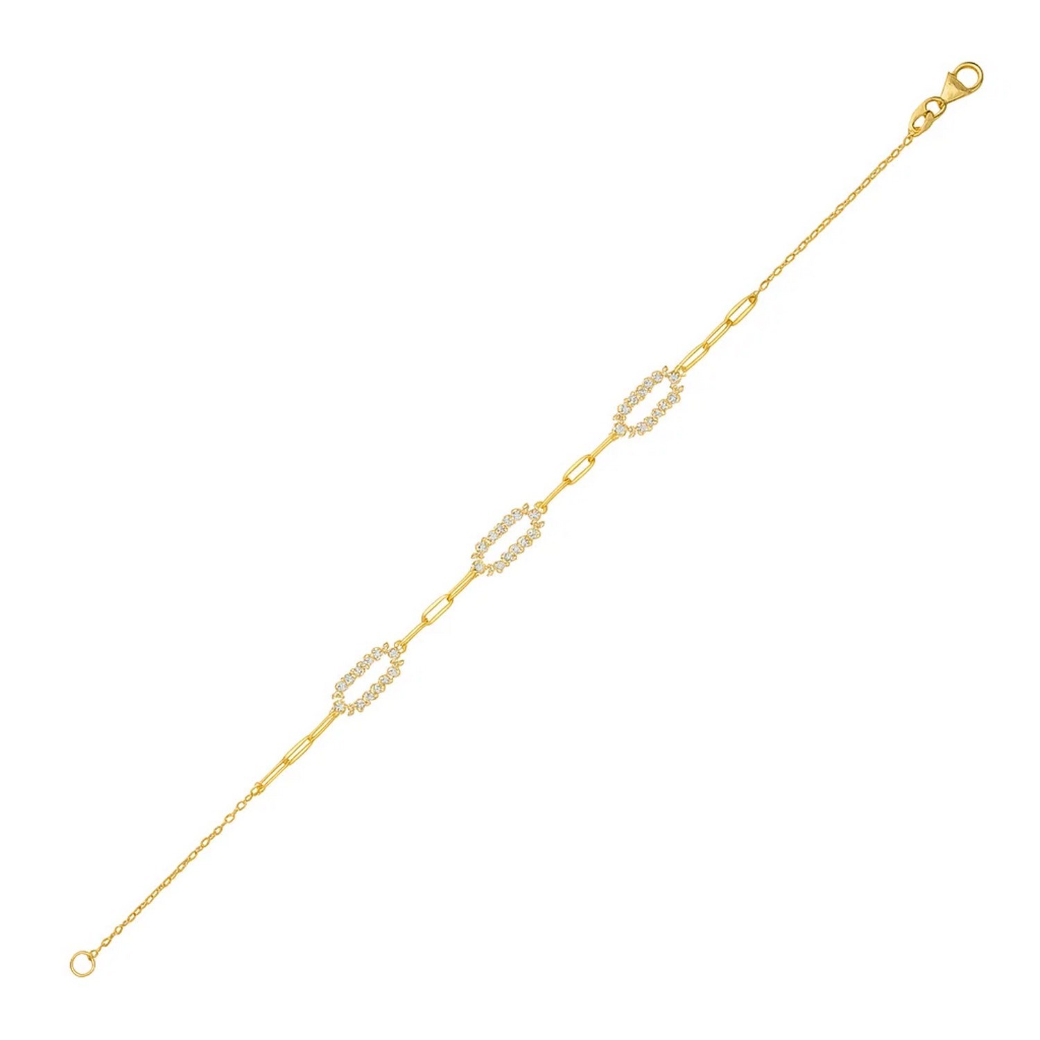 14K Yellow Gold Diamon Oro Paperclip Bracelet - Image 4