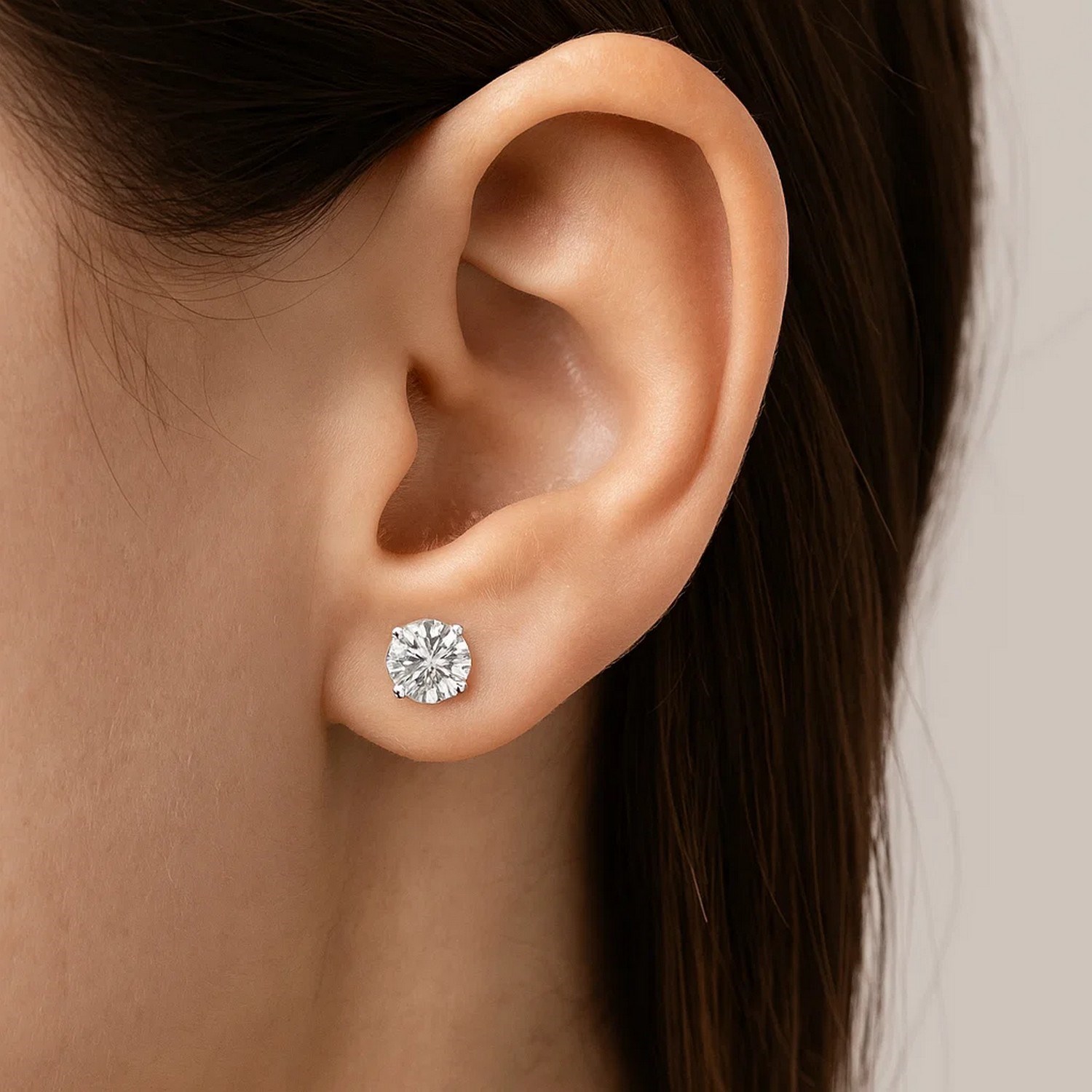 14k White Gold Stud Earrings with White Hue Faceted Cubic Zirconia(7mm) - Image 4