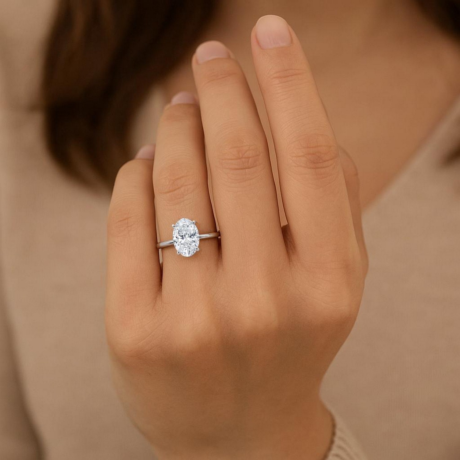 3 Carat Oval Lab Grown IGI G/VS1 Diamond Solitaire Ring in 10K White Gold - Image 4