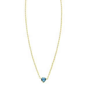 14K Yellow Gold Blue Topaz Heart Necklace (1.50 mm)