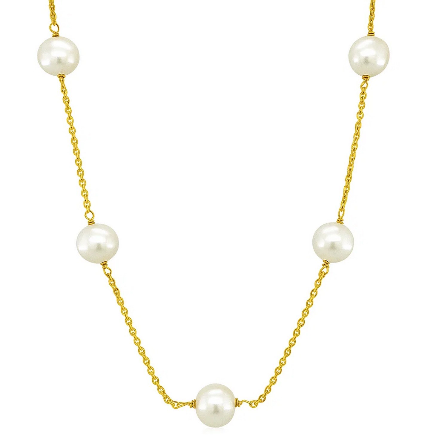 14k Yellow Gold Necklace with White Pearls - Image 3