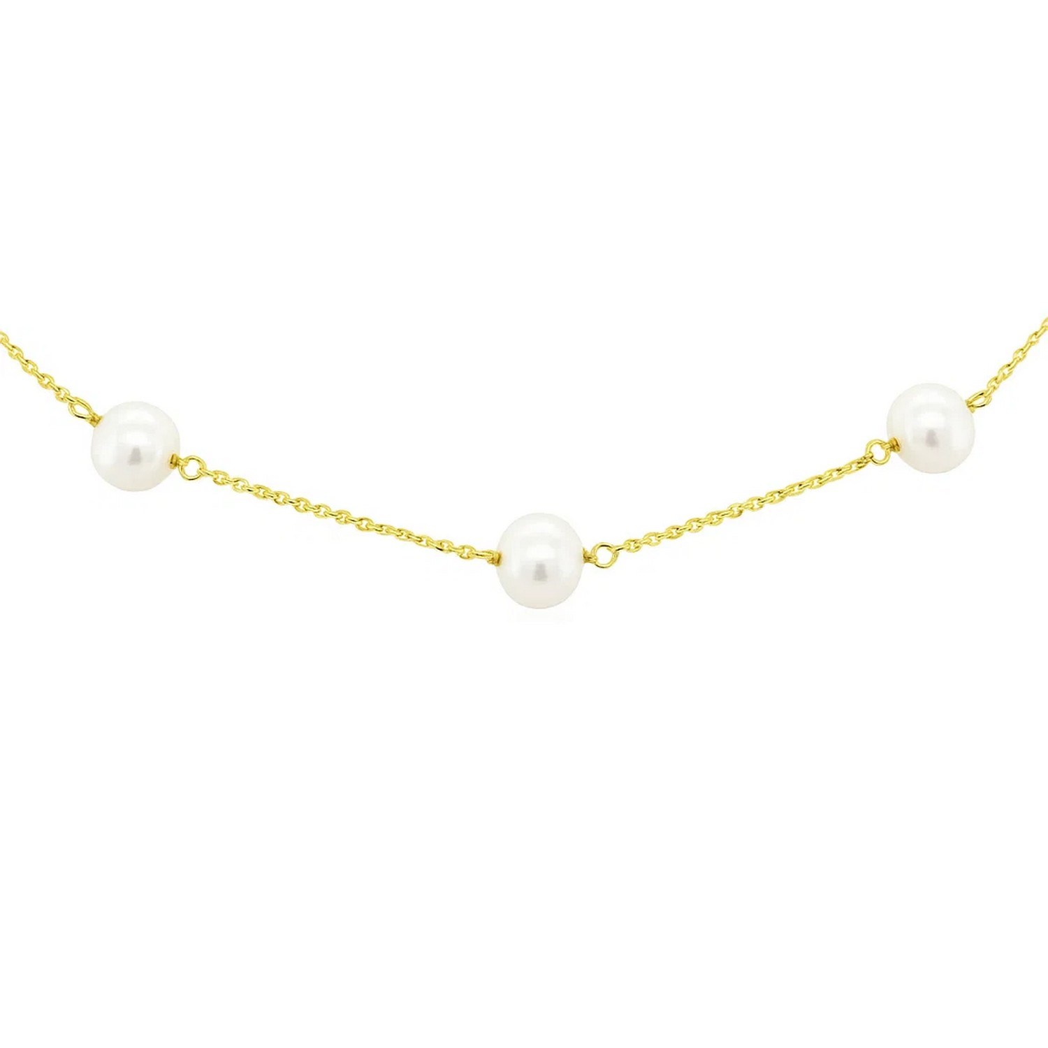 14k Yellow Gold Necklace with White Pearls - Image 4