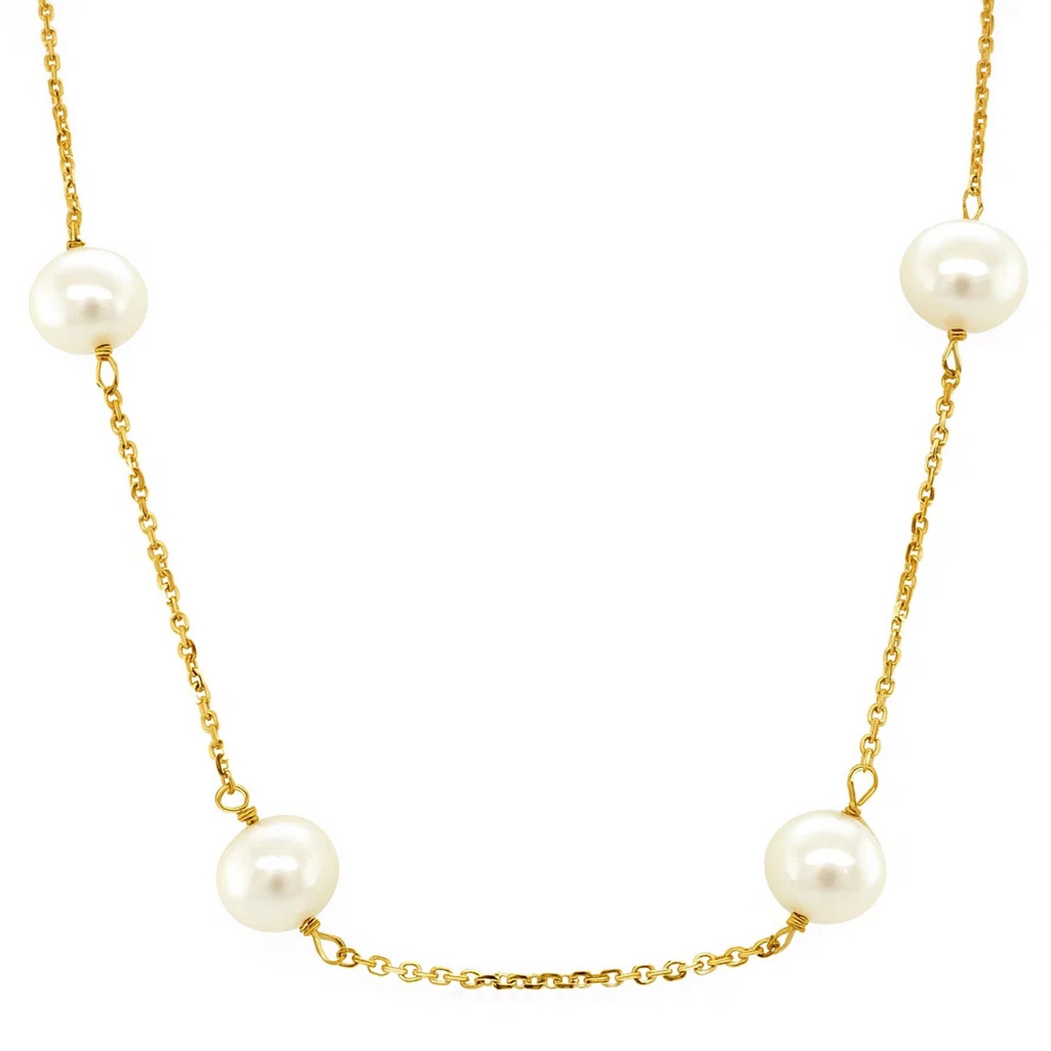 14k Yellow Gold Necklace with White Pearls - Image 5
