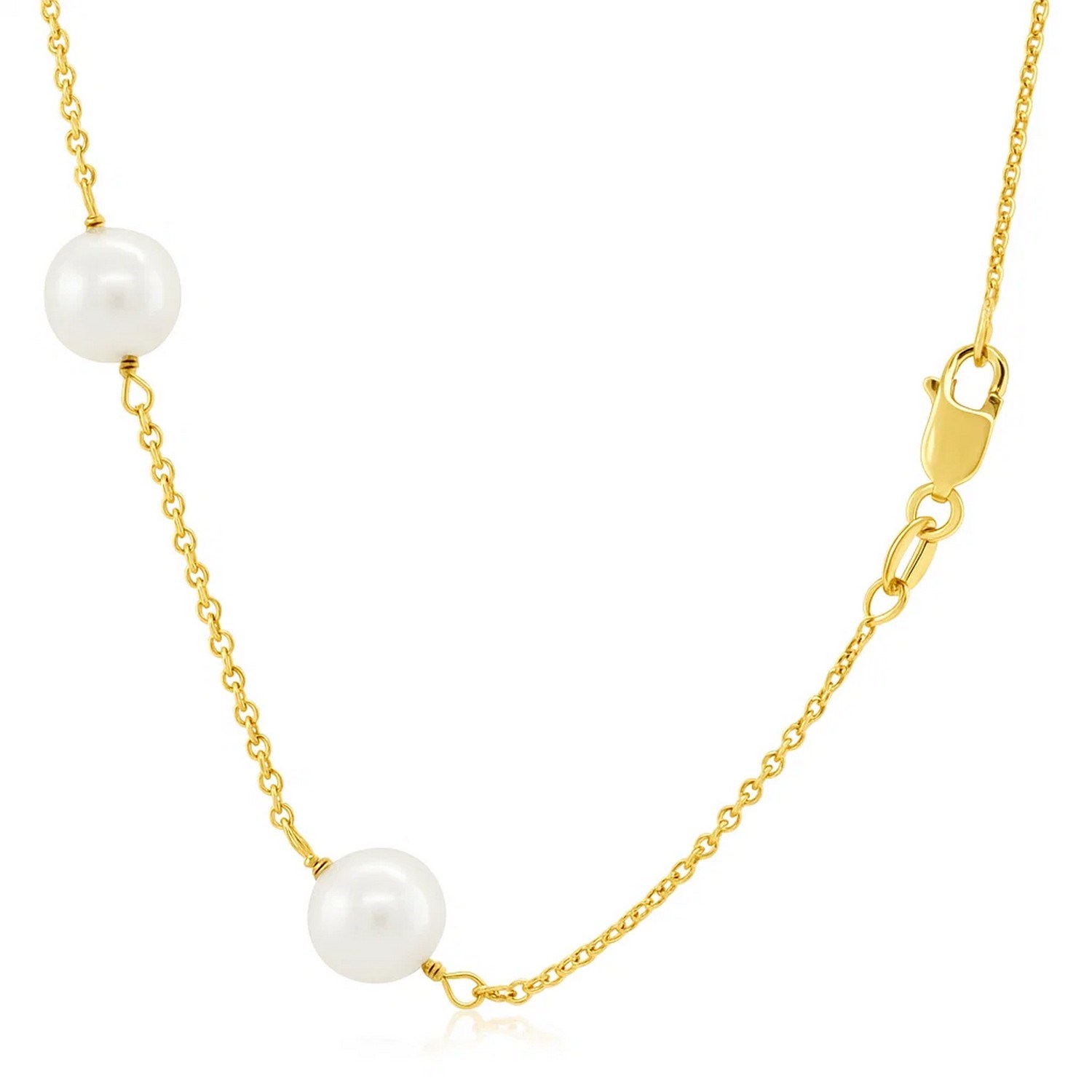14k Yellow Gold Necklace with White Pearls - Image 6