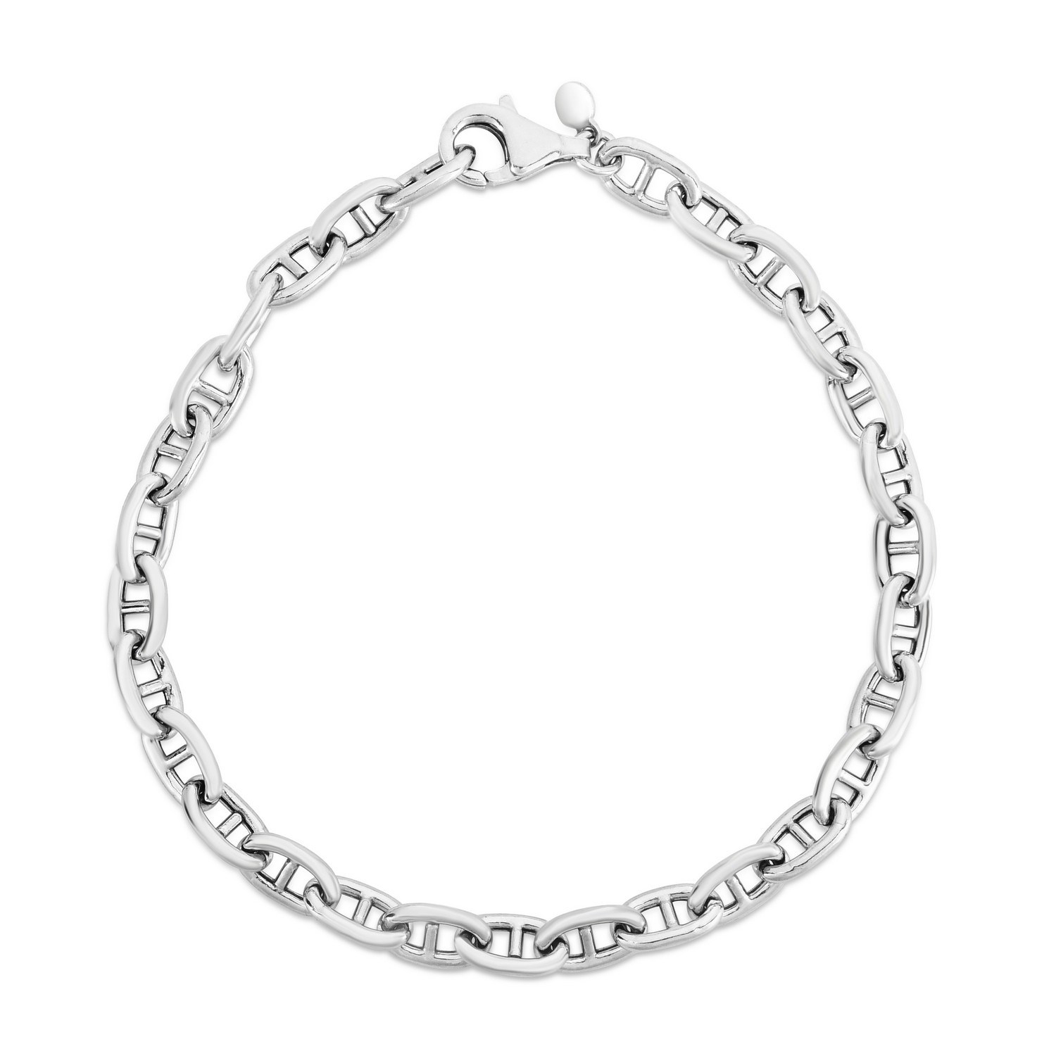 Sterling Silver Rhodium Plated Puffed Mariner Bracelet (5.90 mm) - Image 2