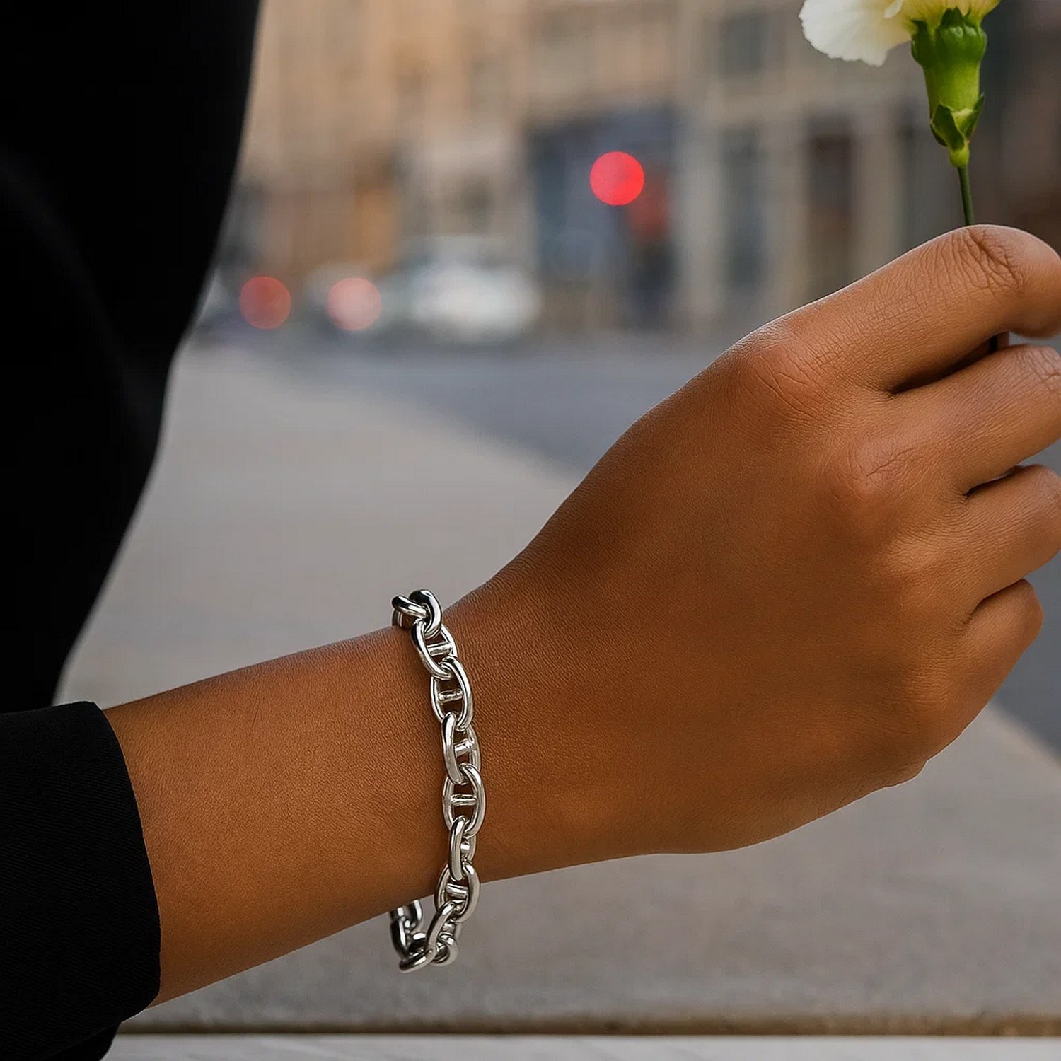 Sterling Silver Rhodium Plated Puffed Mariner Bracelet (5.90 mm) - Image 8