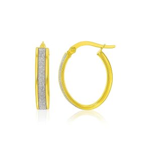 14k Two-Tone Gold Glitter Center Oval Hoop Earrings(4x15mm)