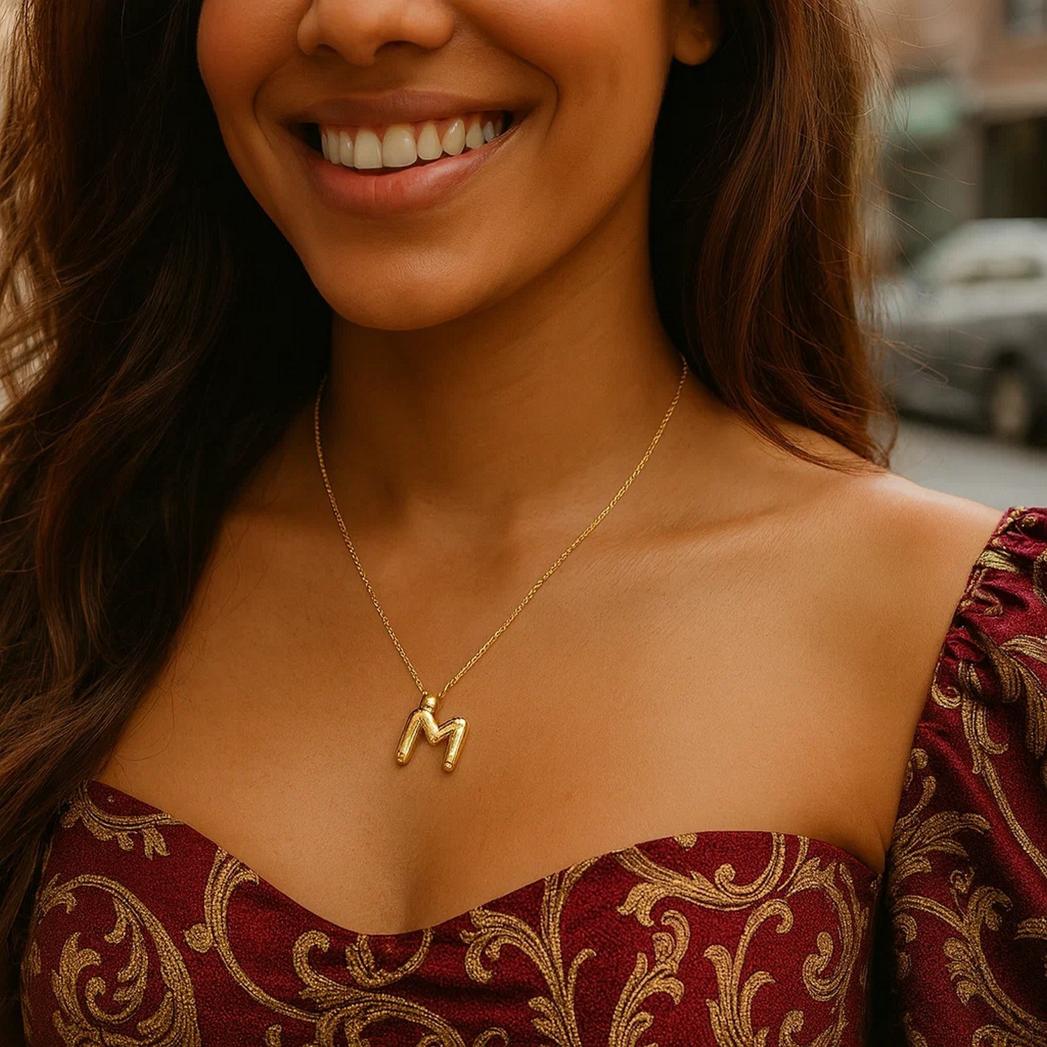 14K Yellow Gold Helium Initial M Pendant - Image 4