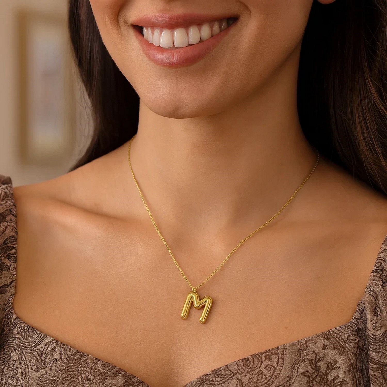 14K Yellow Gold Helium Initial M Pendant - Image 5