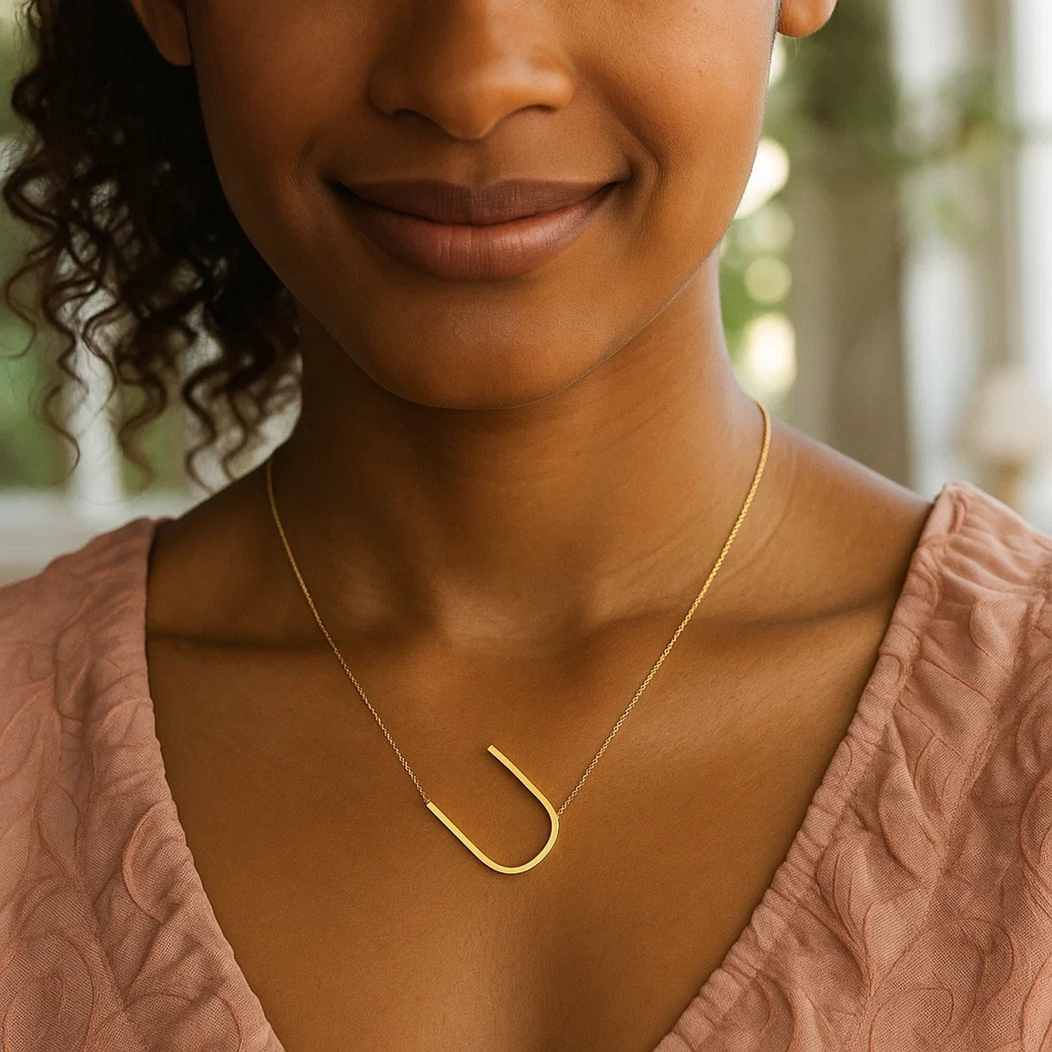 14K Yellow Gold Yours Truly Large Initial U Necklace - Image 3