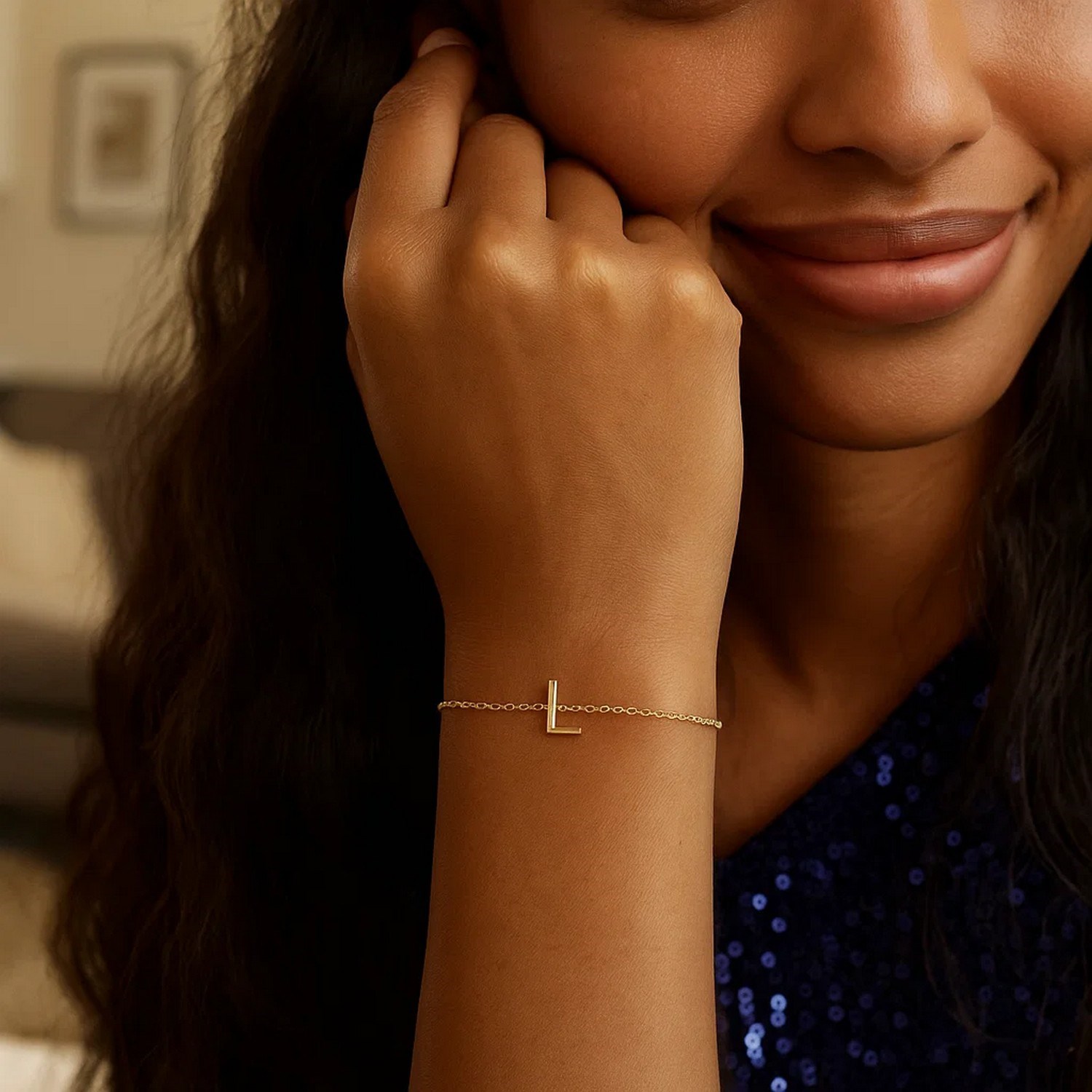 14K Yellow Gold Mini Initial L Bracelet - Image 4