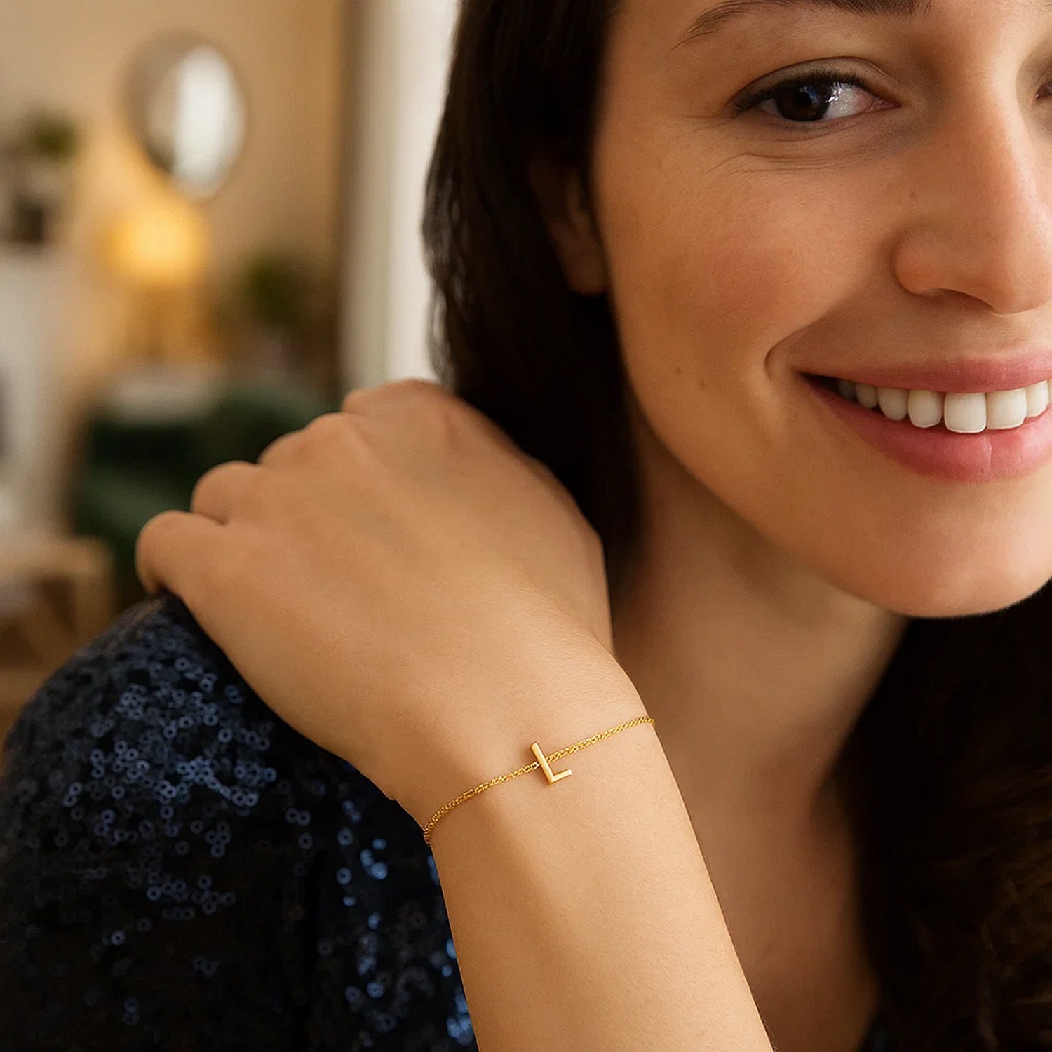 14K Yellow Gold Mini Initial L Bracelet - Image 5