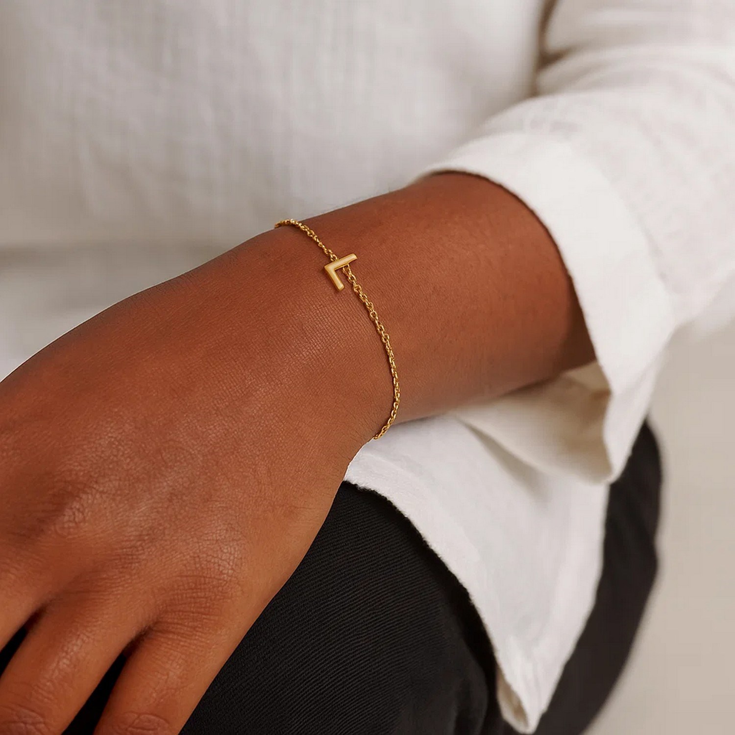 14K Yellow Gold Mini Initial L Bracelet - Image 6