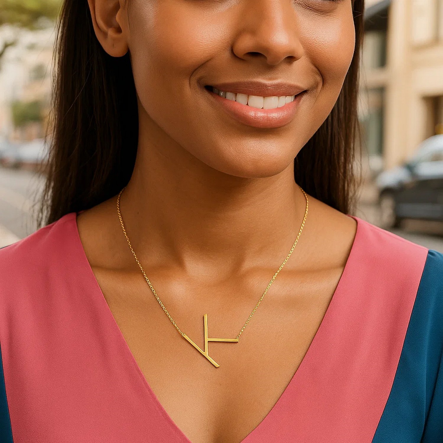 14K Yellow Gold Yours Truly Large Initial K Necklace - Image 3