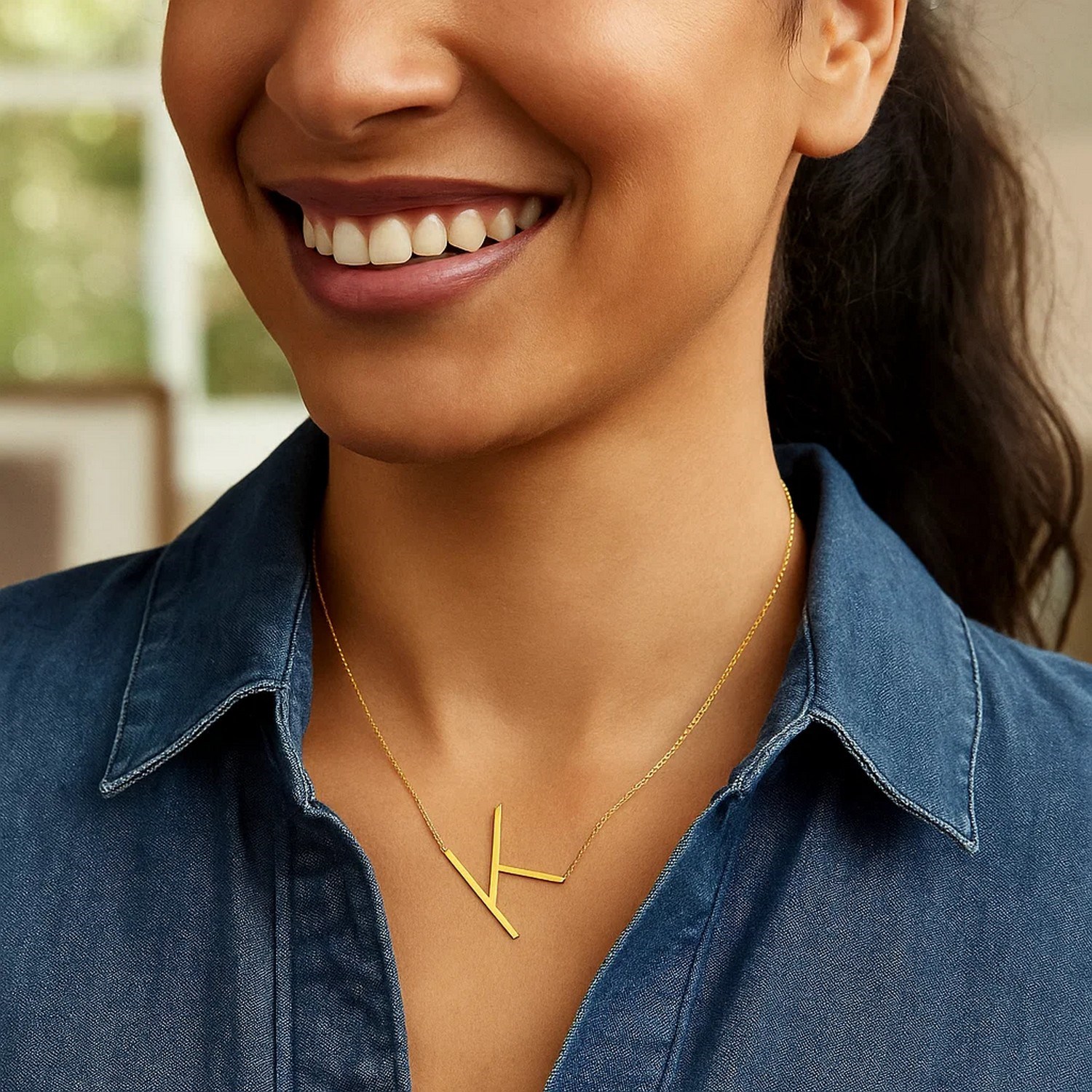 14K Yellow Gold Yours Truly Large Initial K Necklace - Image 4