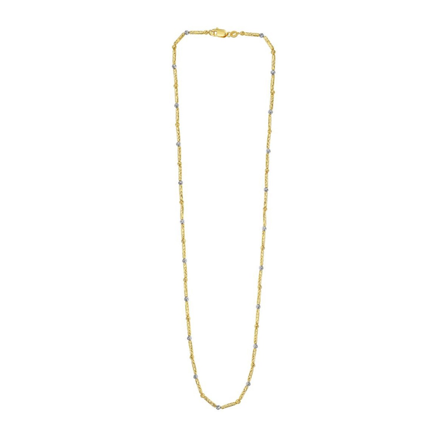 Two Tone Bar and Bead Necklace in 14K Gold - Image 2