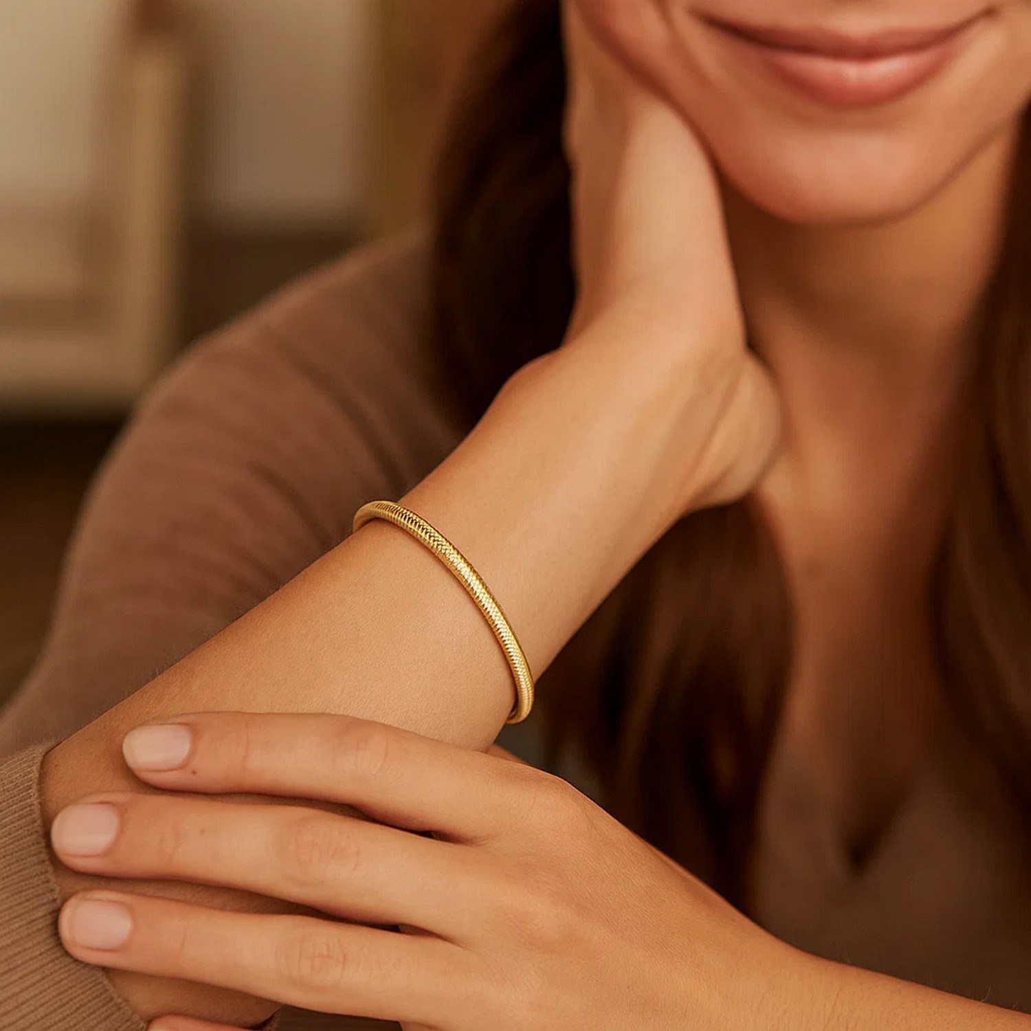 14K Yellow Gold Small Stretch Mesh Bracelet (3.40 mm) - Image 3