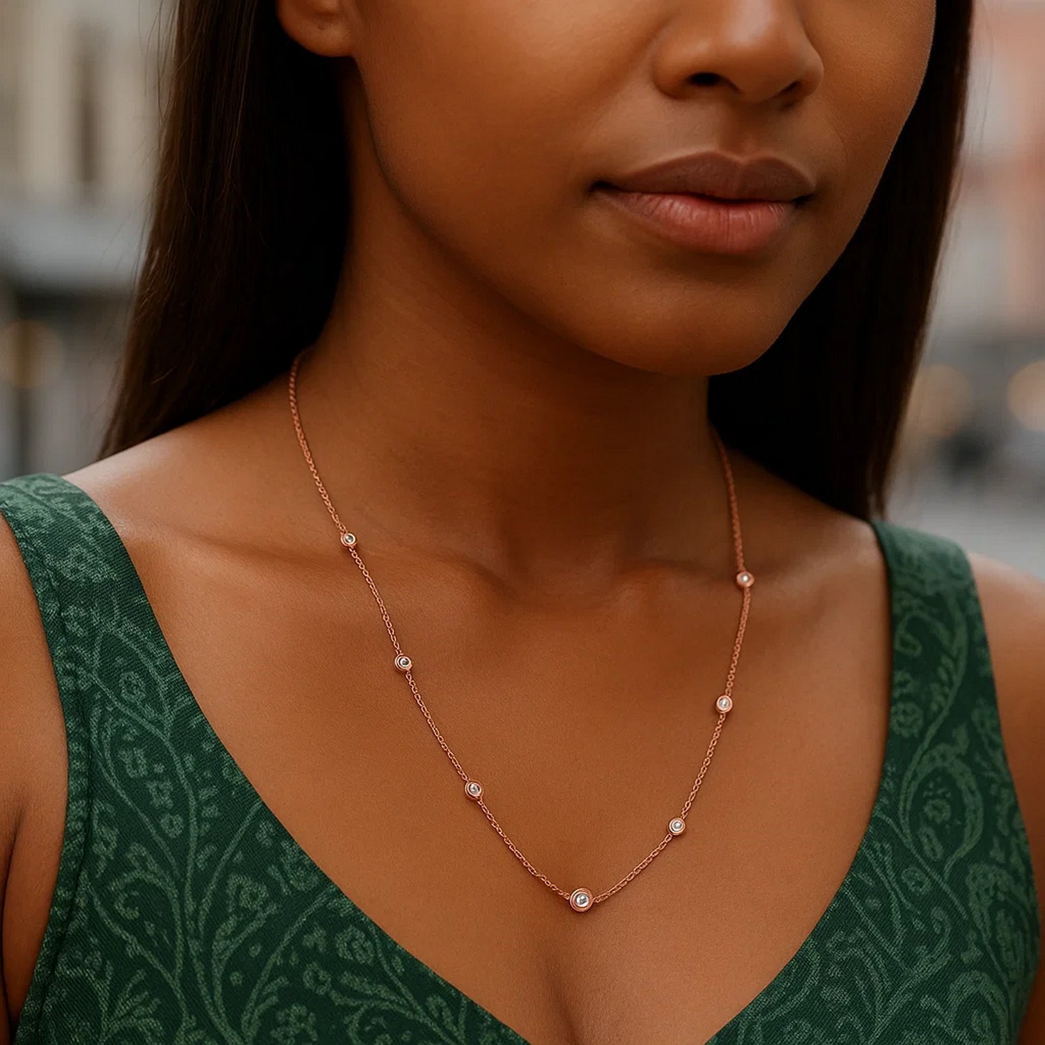 14K Rose Gold Diamonds by the Yard Necklace - Image 4