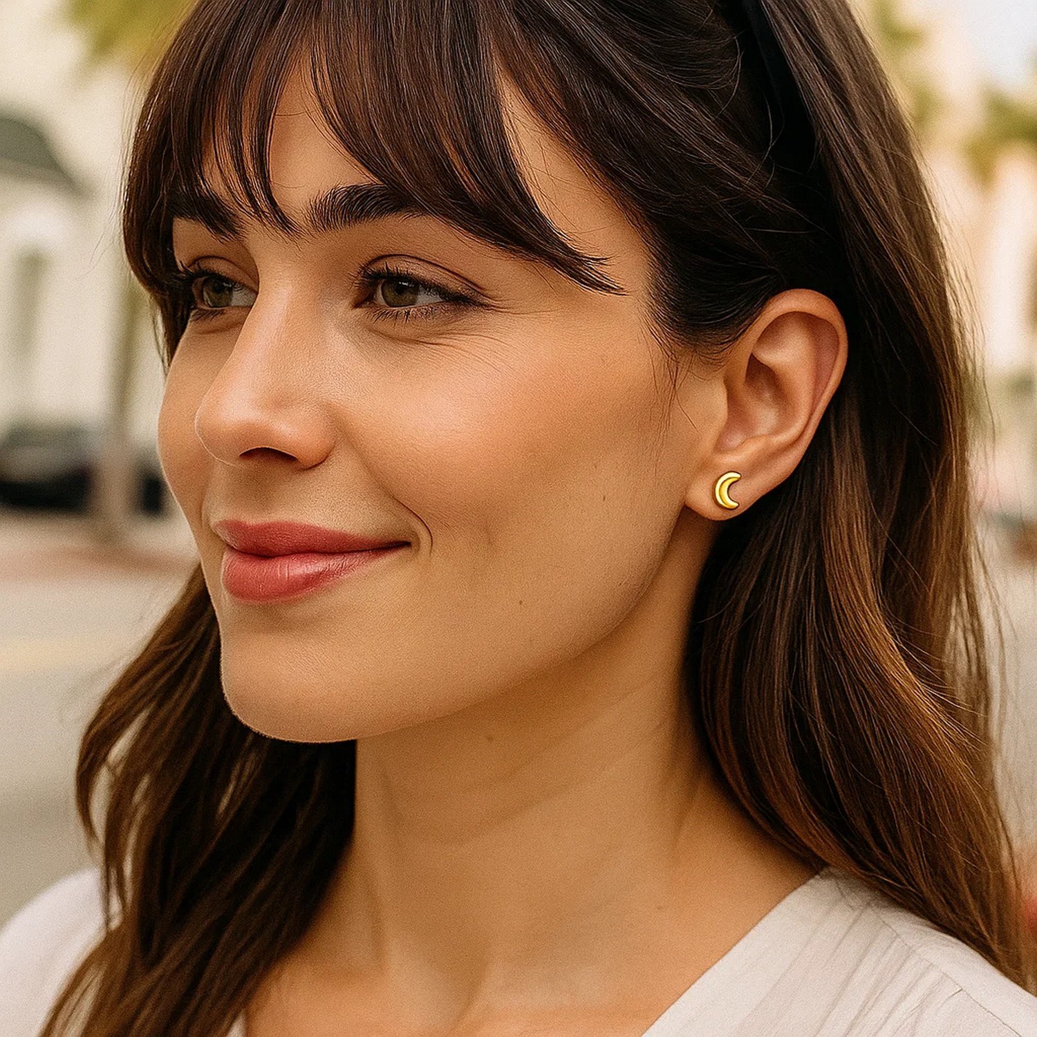 14k Yellow Gold Post Earrings with Moons - Image 2