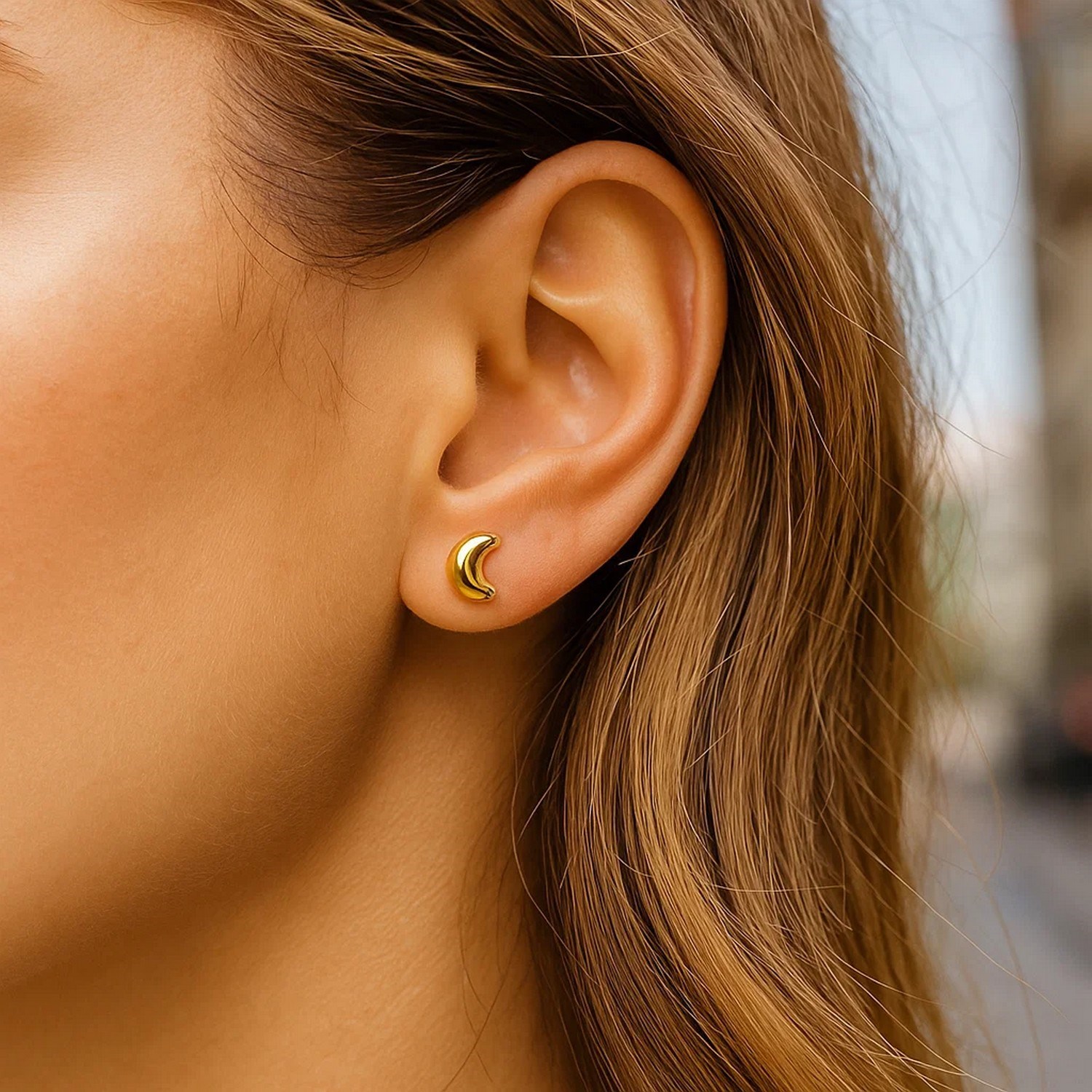 14k Yellow Gold Post Earrings with Moons - Image 3