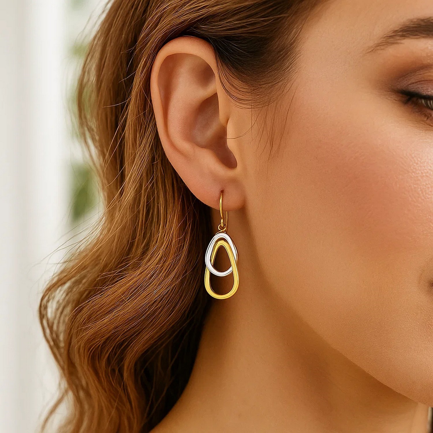 14k Two-Tone Gold Interlaced Open Teardrop Drop Earrings - Image 2