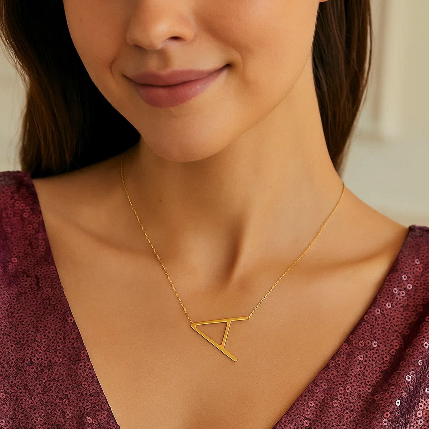 14K Yellow Gold Yours Truly Large Initial A Necklace - Image 3