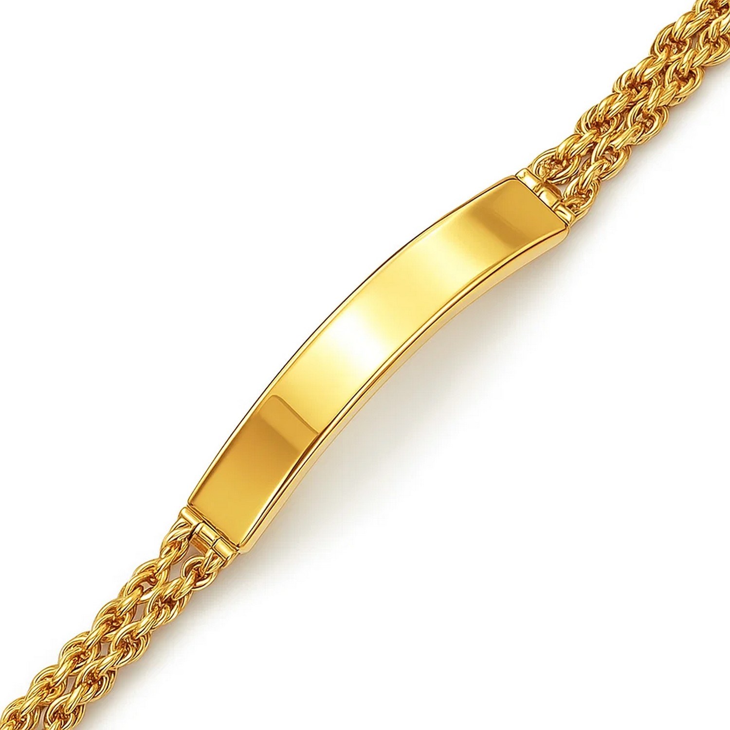 14k Yellow Gold ID Bracelet with Double Rope Chain (3.00 mm) - Image 2