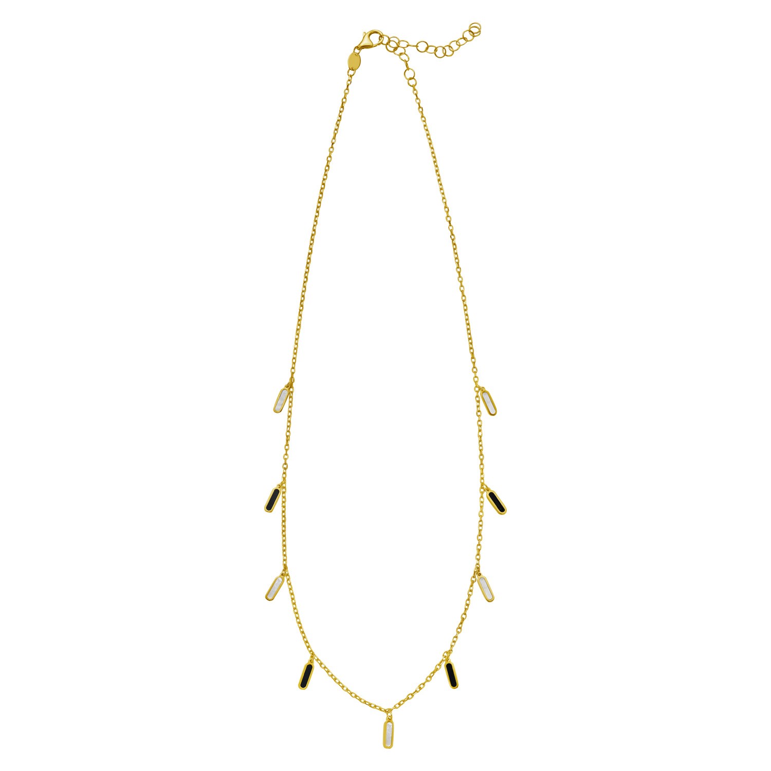 14K Yellow Gold Onyx And MOP Inlay Station Necklace - Image 2