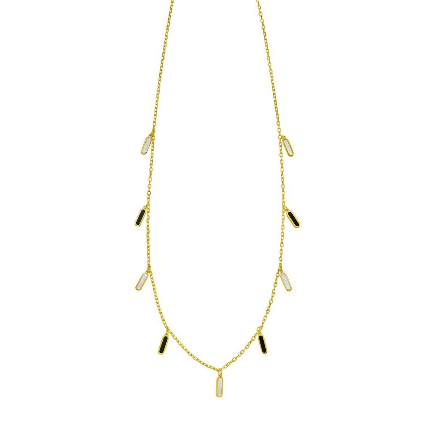 14K Yellow Gold Onyx And MOP Inlay Station Necklace - Image 3