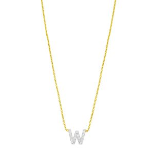14K Yellow Gold Mini Diamond W Initial Pendant Necklace
