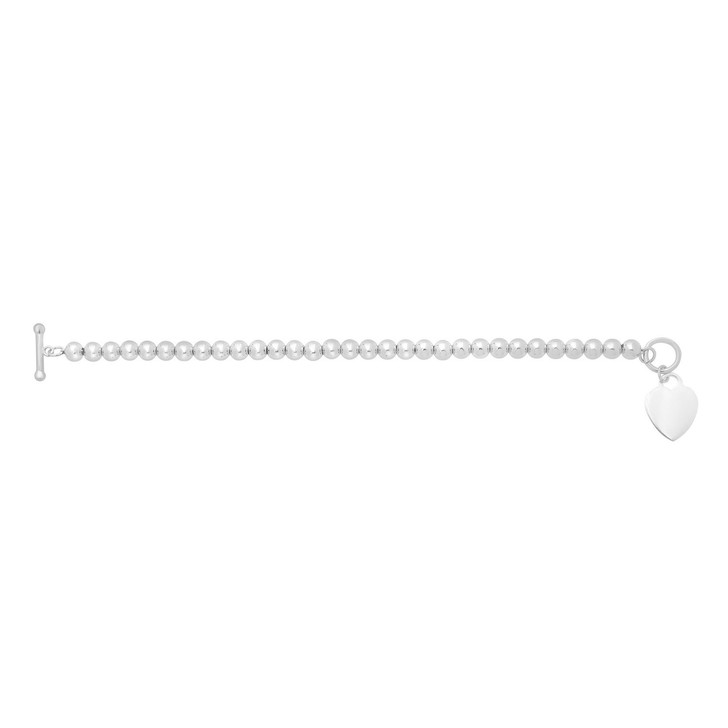 Sterling Silver Rhodium Plated Bead Toggle Heart Bracelet - Image 2