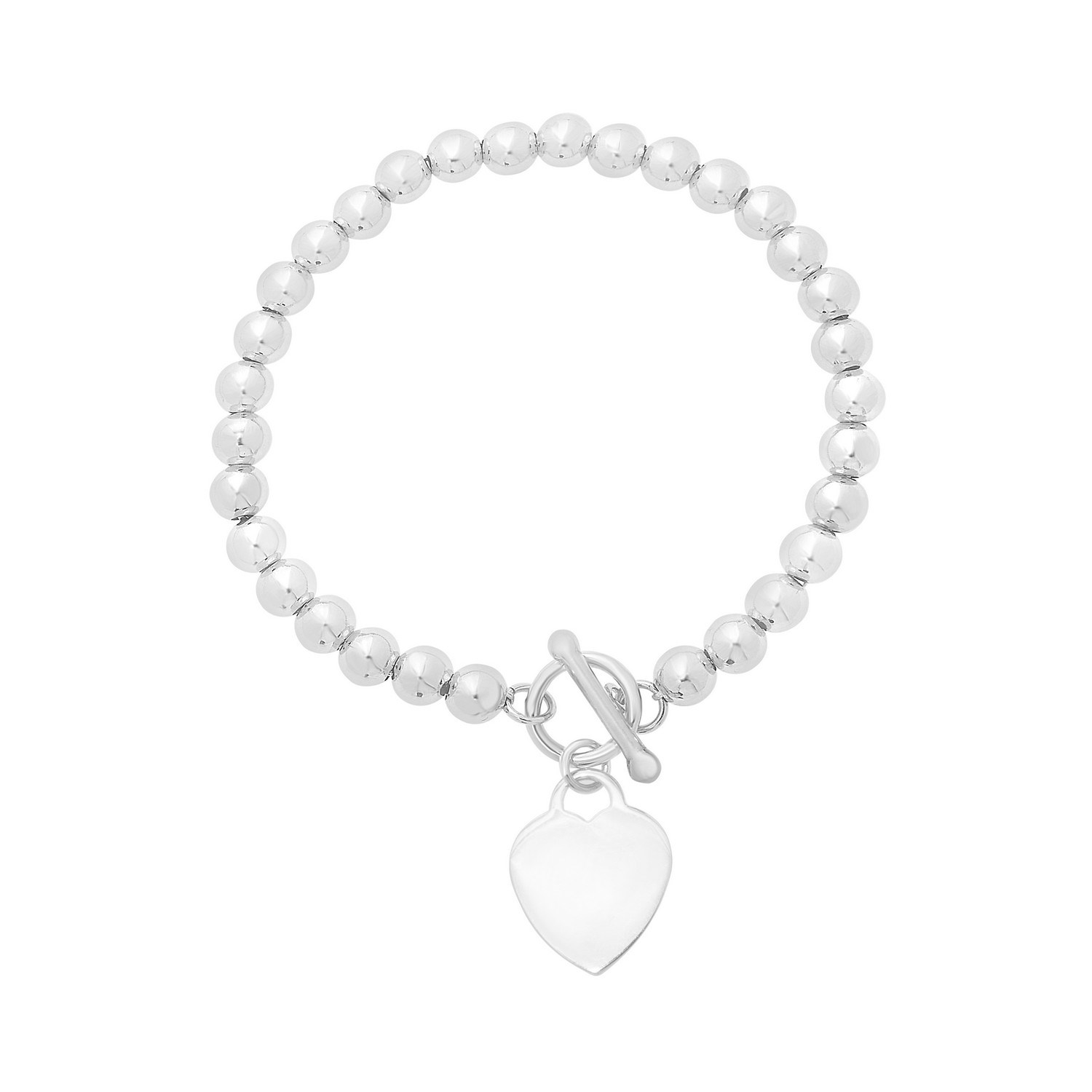 Sterling Silver Rhodium Plated Bead Toggle Heart Bracelet - Image 3