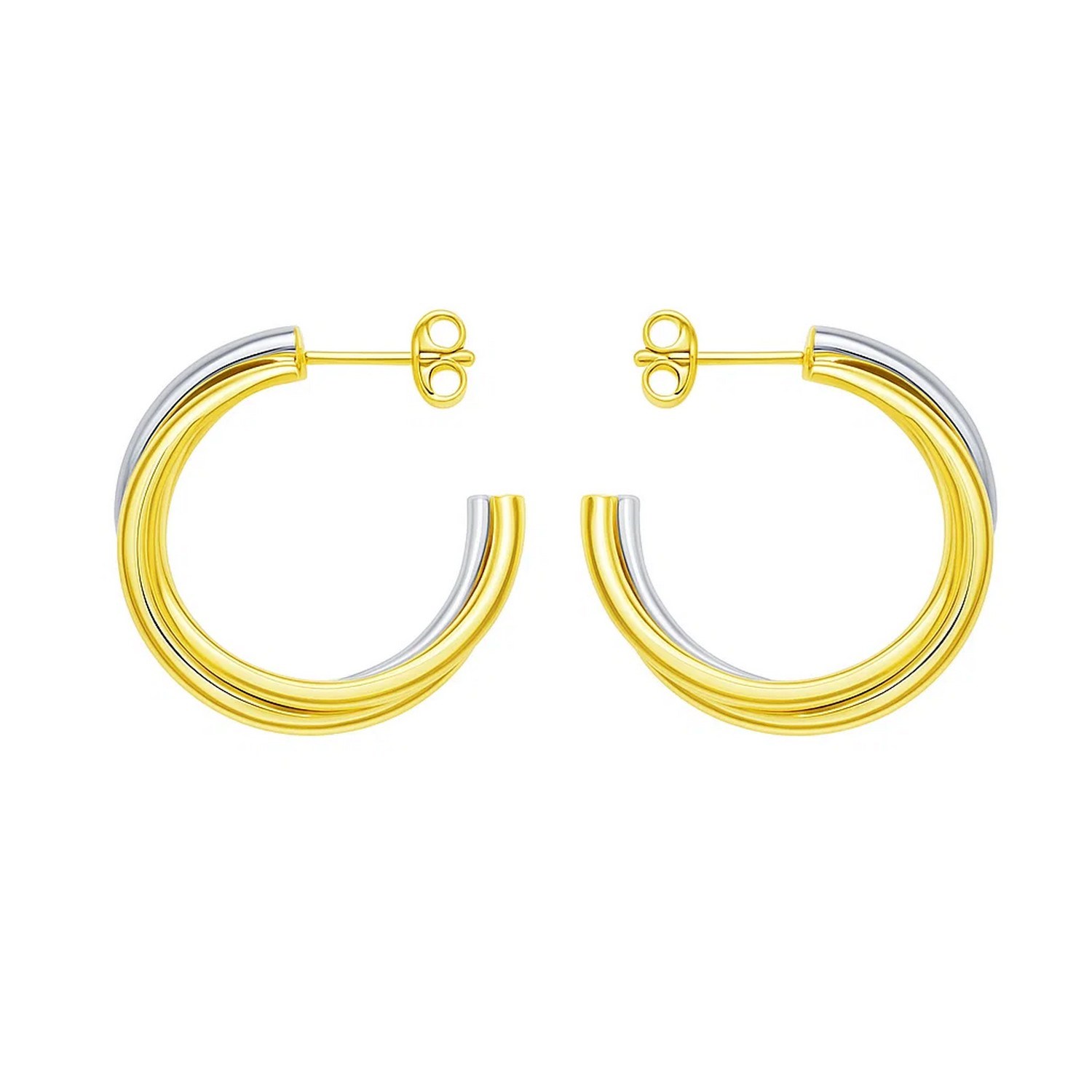 14K Two Tone Gold Interlocking Trinity C Hoop Earrings - Image 2