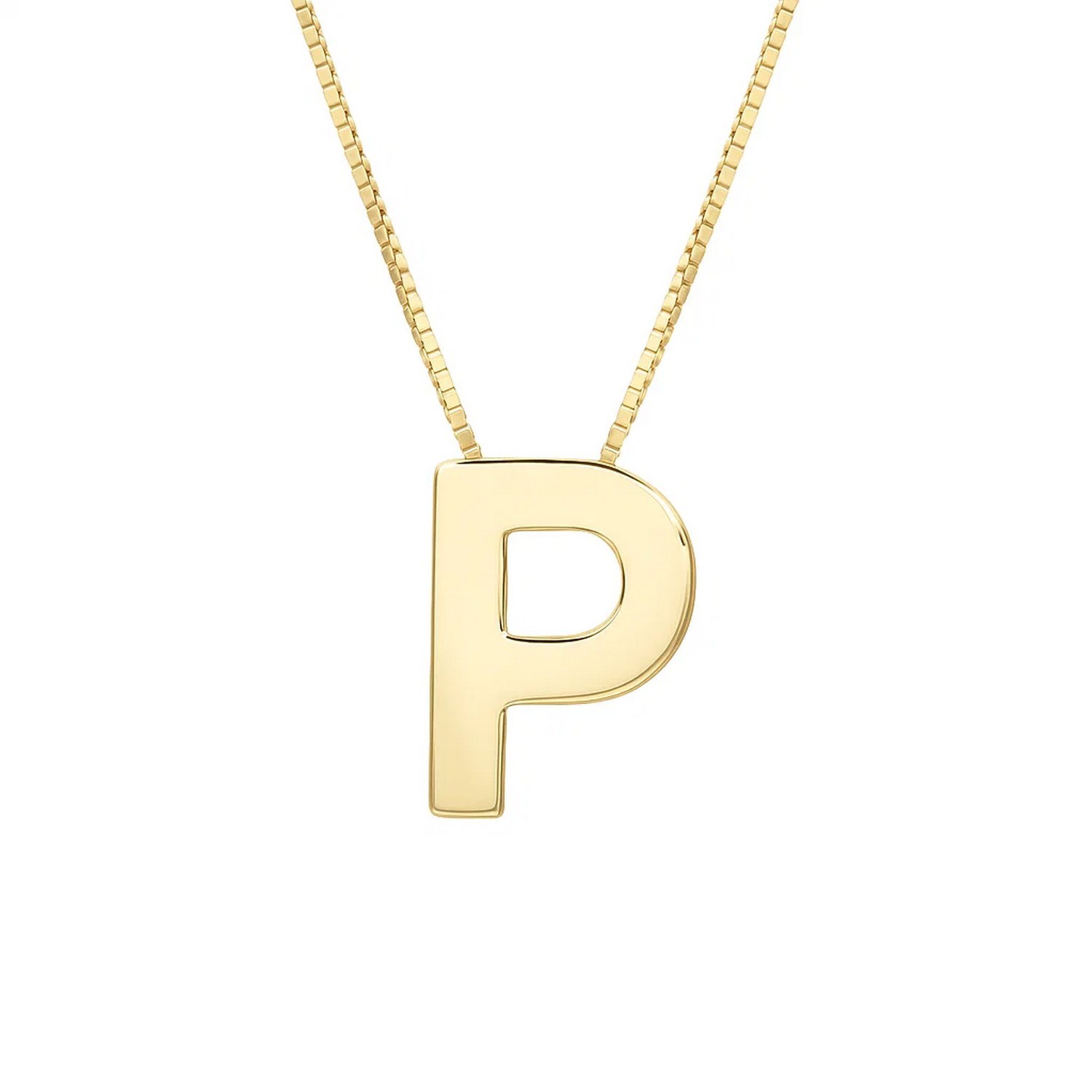 14K Yellow Gold Yours Truly Block Letter Initial P Necklace - Image 2