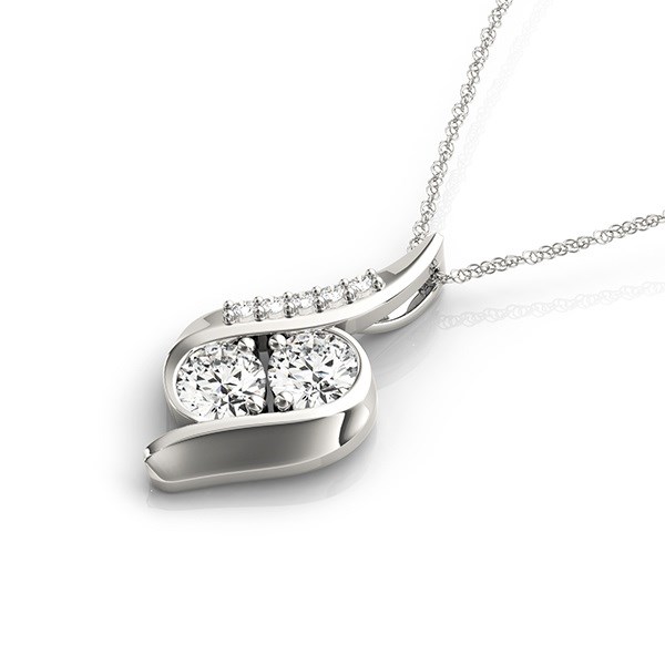 14k White Gold Two Stone Curved Style Diamond Pendant (3/4 cttw) - Image 2