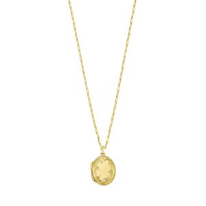 Sterling Silver Gold Plated Oval Vine Locket Necklace