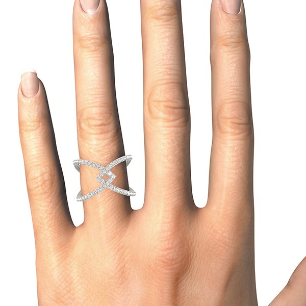 14k White Gold Fancy Entwined Design Diamond Ring (1/2 cttw) - Image 4