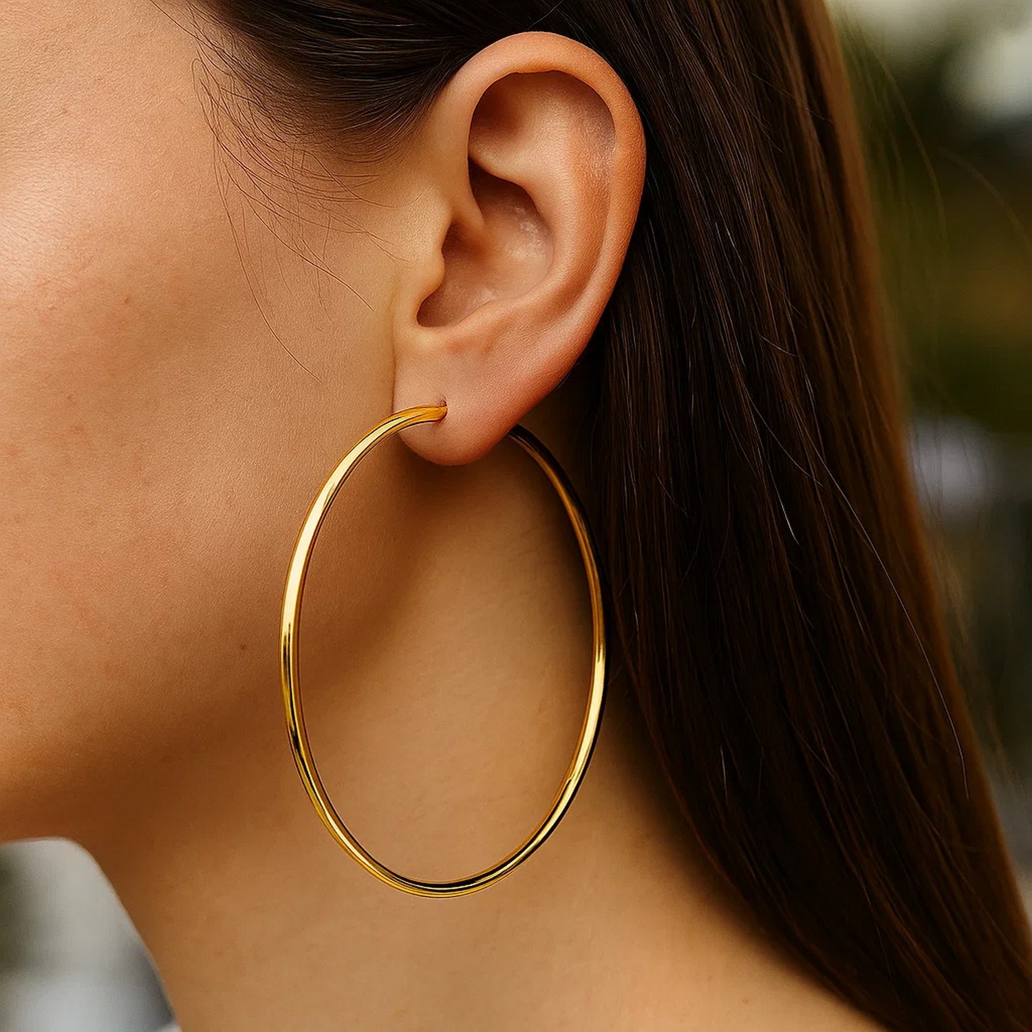 14k Yellow Gold Large Polished Hoop Earrings(2x70mm) - Image 3