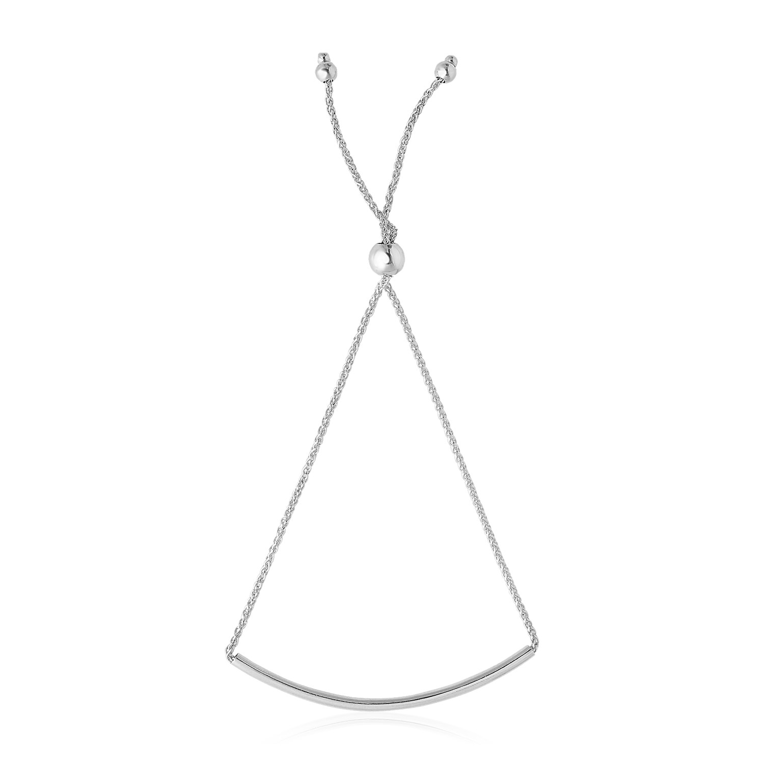 14k White Gold Smooth Curved Bar Lariat Design Bracelet (1.00 mm)
