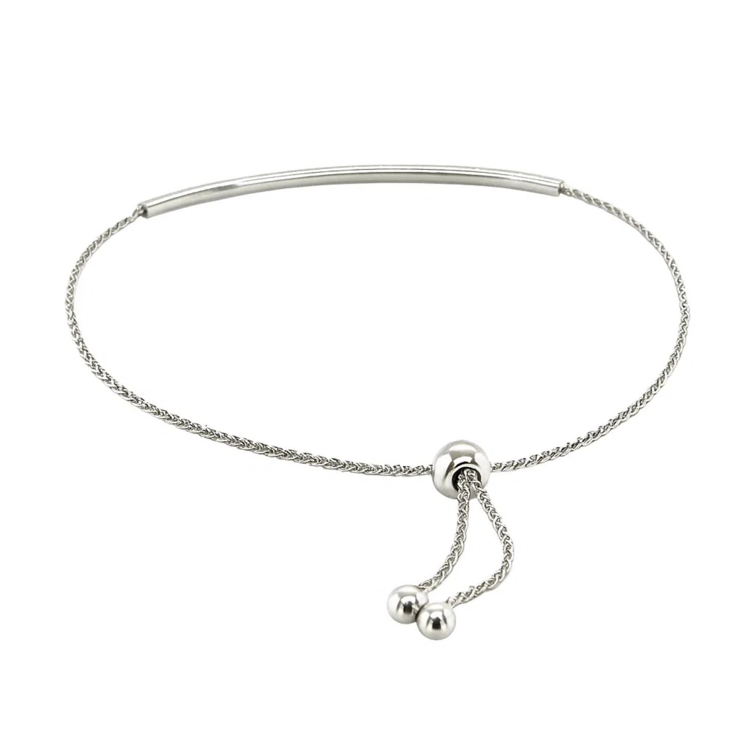 14k White Gold Smooth Curved Bar Lariat Design Bracelet (1.00 mm) - Image 2