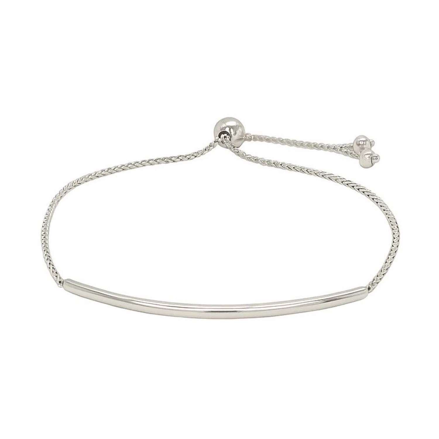 14k White Gold Smooth Curved Bar Lariat Design Bracelet (1.00 mm) - Image 3