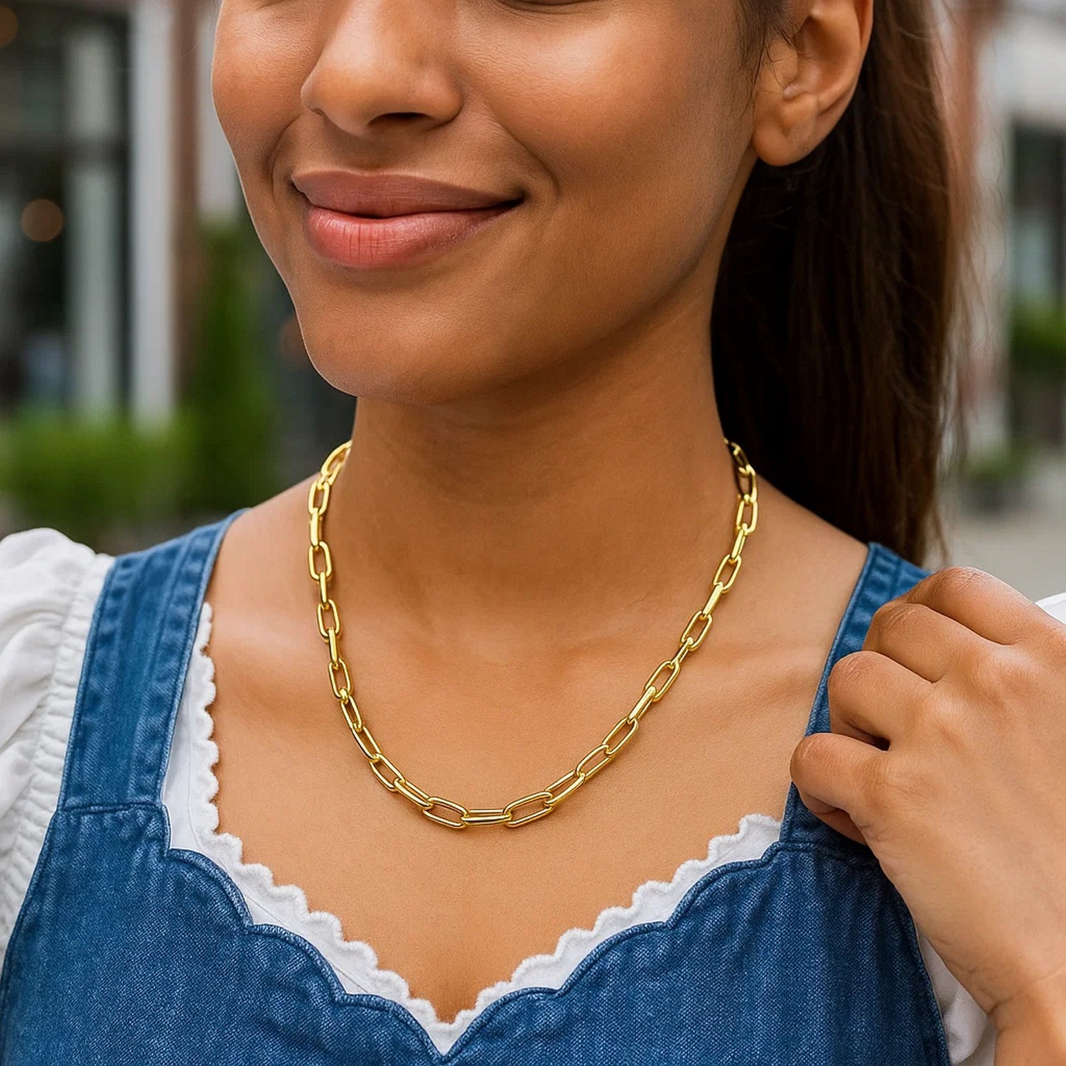 14K Yellow Gold Charm Lock Paperclip Chain - Image 6