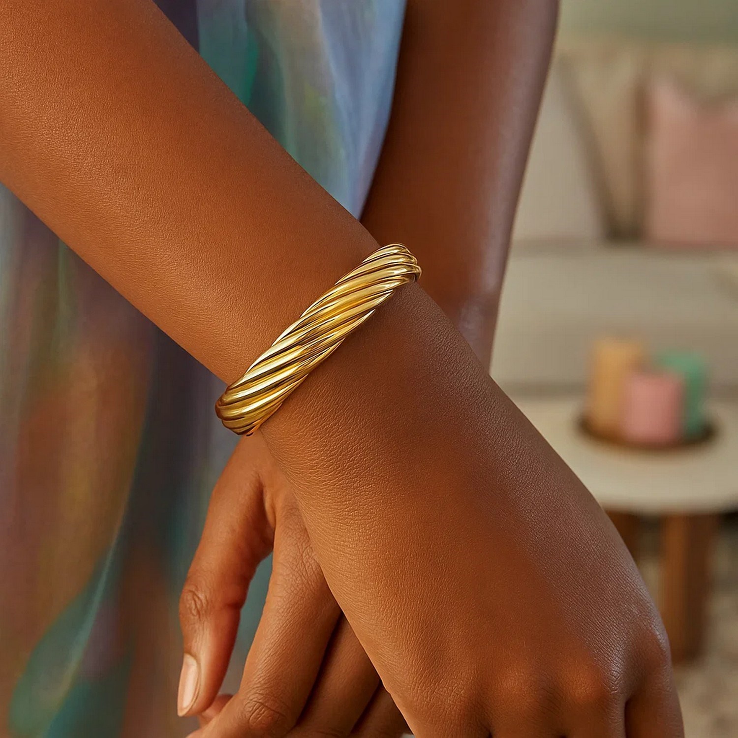 14K Yellow Gold Twist Bangle (10.00 mm) - Image 5
