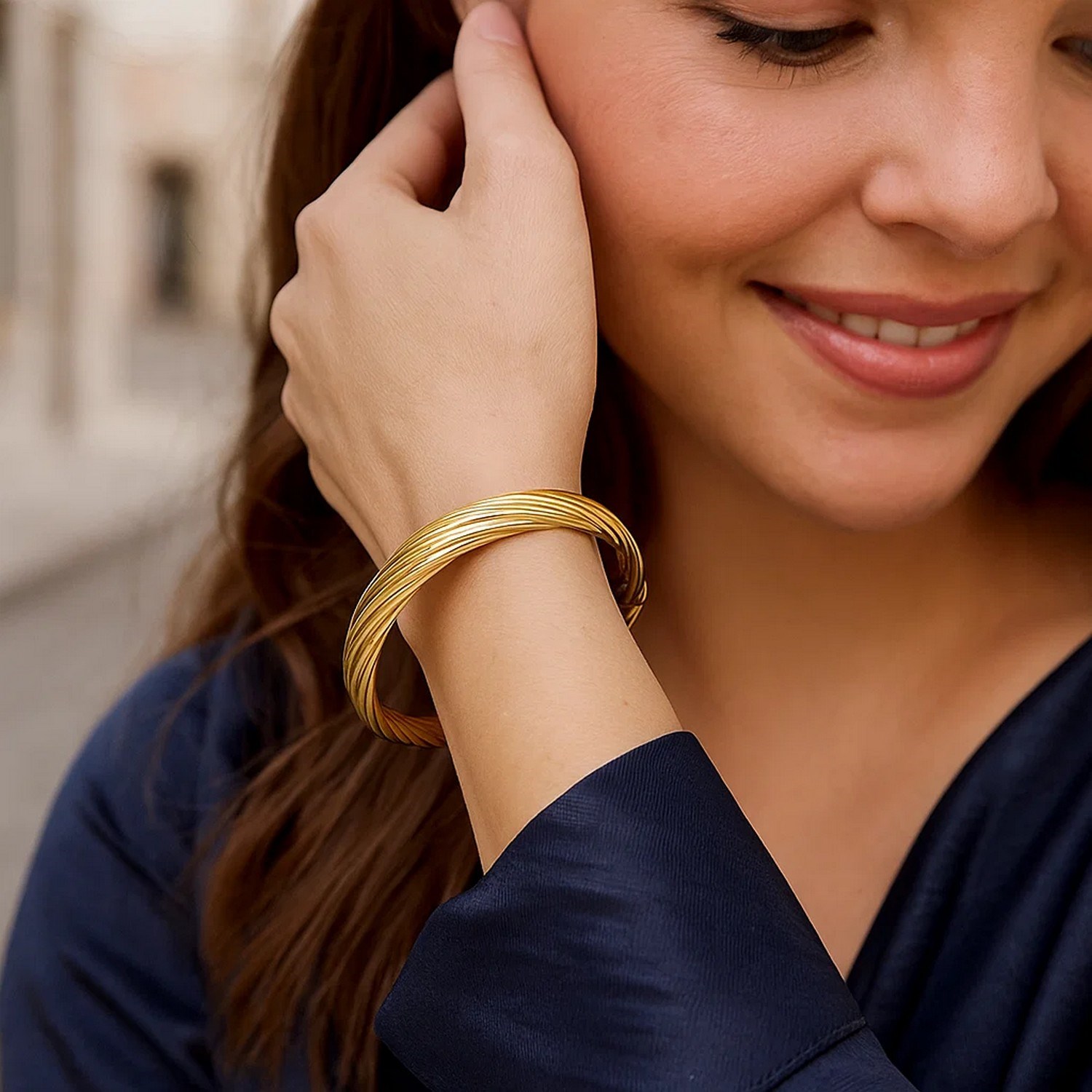 14K Yellow Gold Twist Bangle (10.00 mm) - Image 6