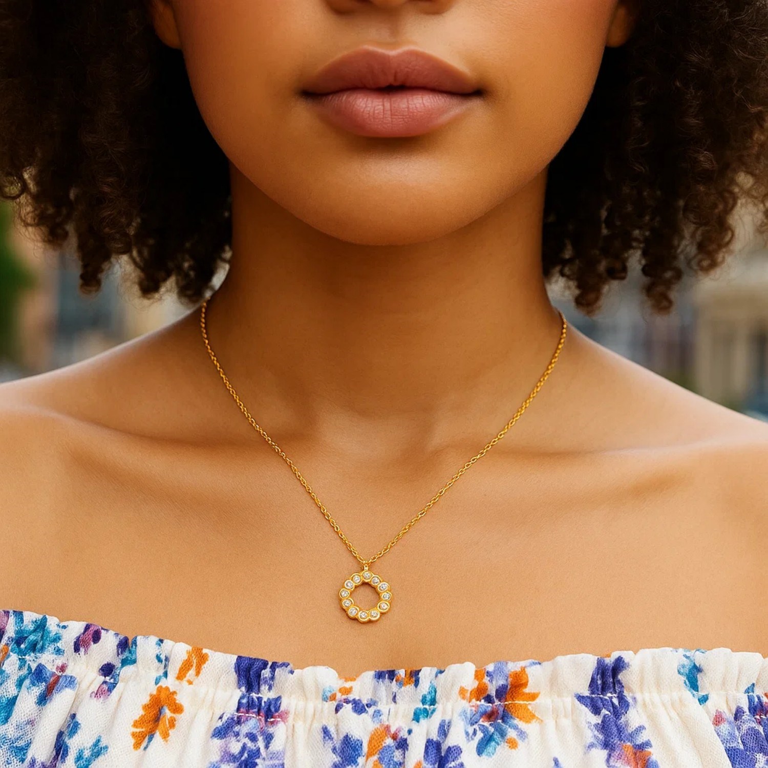 Classic 14K Yellow Gold Petite Diamond Circle Necklace - Image 5