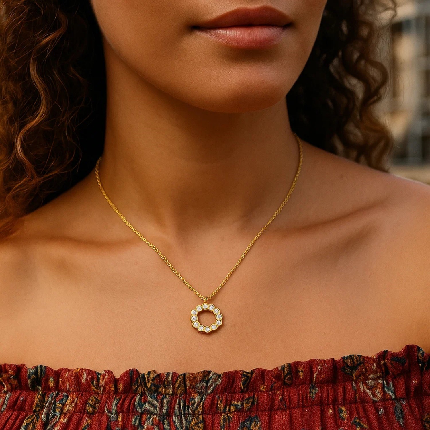 Classic 14K Yellow Gold Petite Diamond Circle Necklace - Image 6