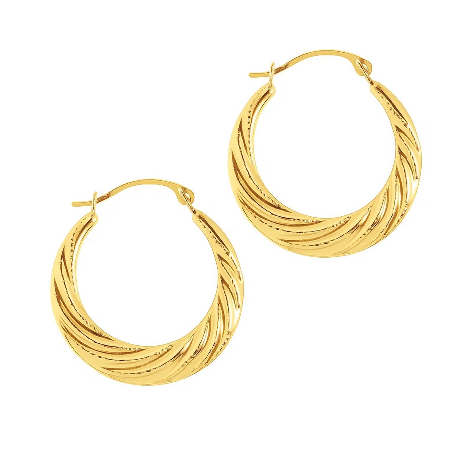 10k Yellow Gold Textured Graduated Twist Hoop Earrings - Image 2