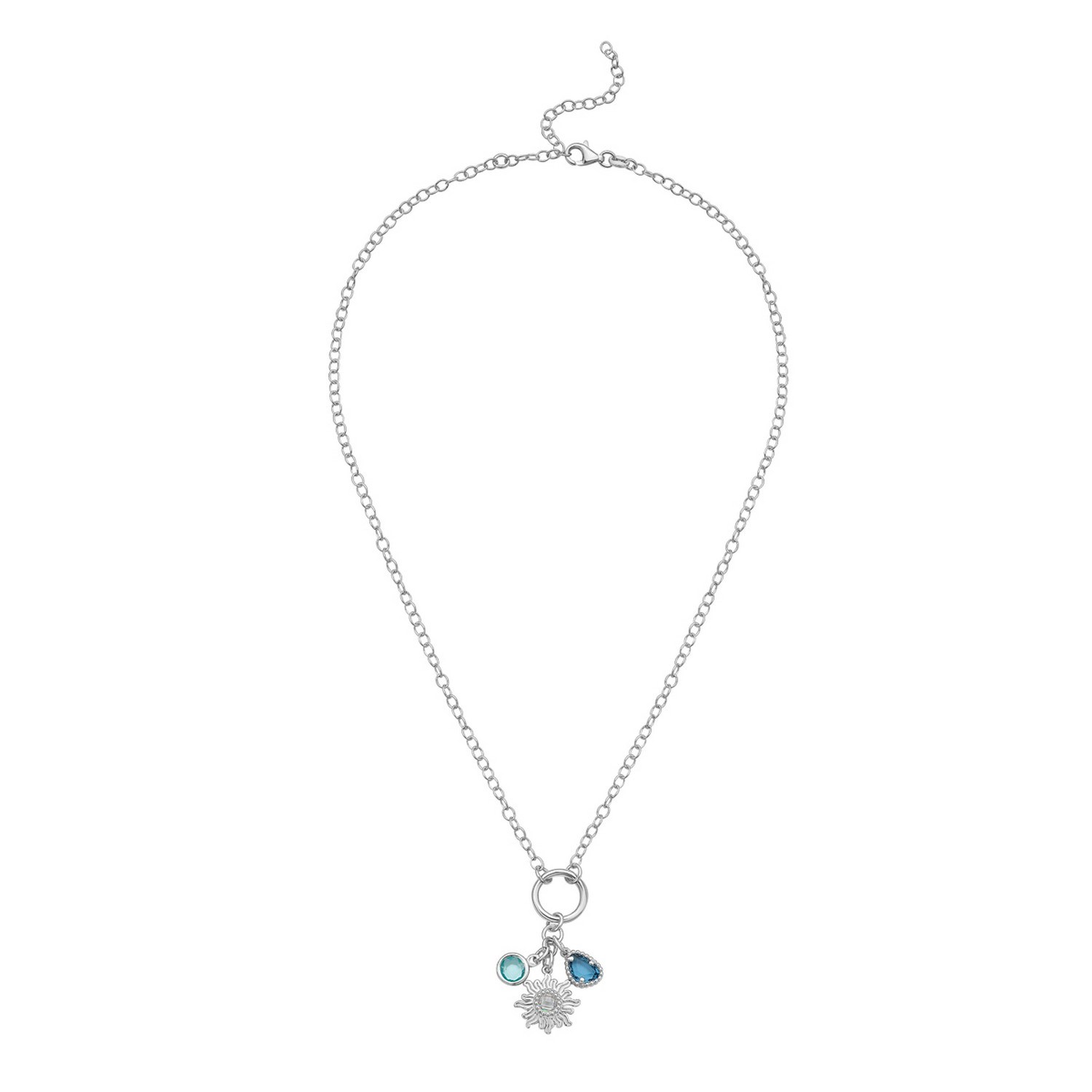 Sterling Silver Rhodium Plated Sunflower Cubic Zirconia Charm Necklace - Image 2