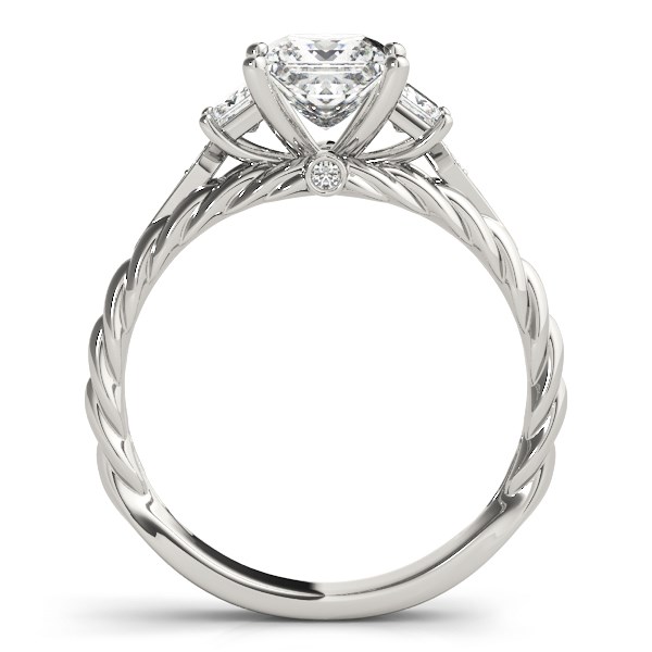 14k White Gold Princess Cut 3 Stone Antique Style Diamond Ring (1 1/8 cttw) - Image 2