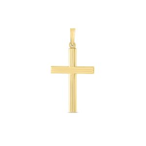 14k Yellow Gold High Polish Ribber Cross Pendant